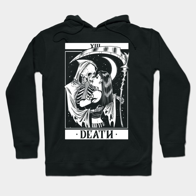 Blackcraft Vintage Death the Grim Reaper Kiss Tarot Card Hoodie by Juandamurai